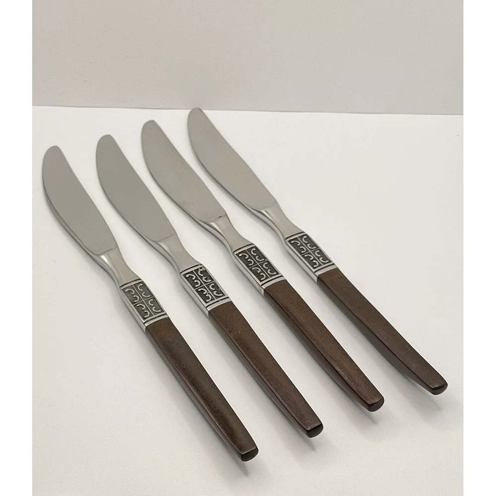 Set Of 8 Ekco Eterna LA JOYA Stainless Steel Japan Flatware Knives Wooden Handle